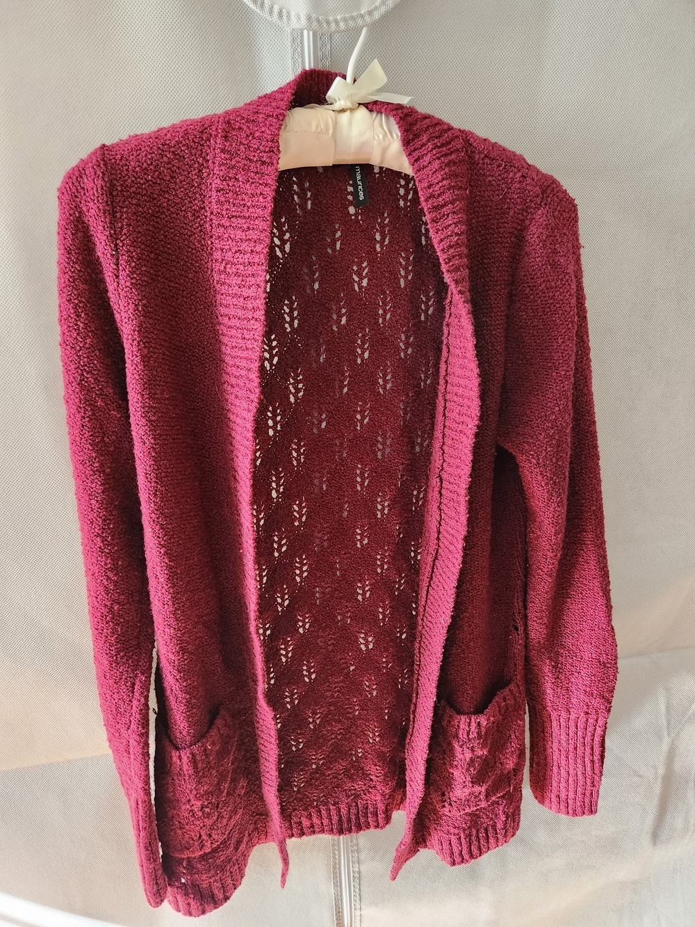 Vintage Maurices Open-Front Knit Cardigan in Marroon